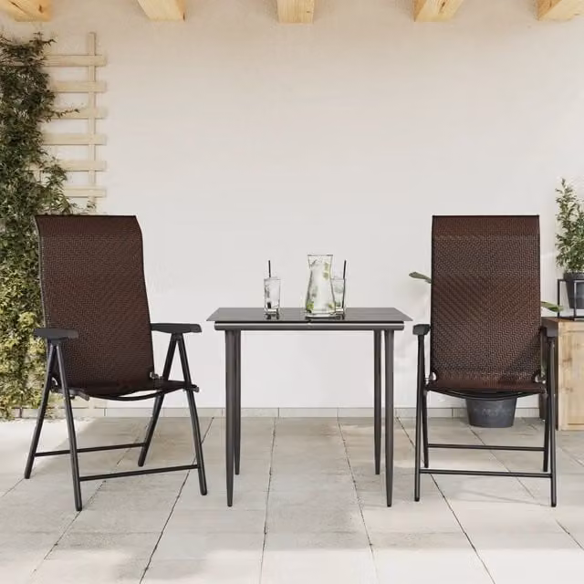 Set di 2 sedie pieghevoli vidaXL in polyrattan marrone con braccioli e seduta in textilene – 1