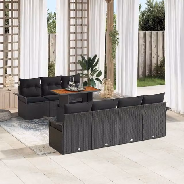 Set Divano da Giardino 8 pz Nero 3349295