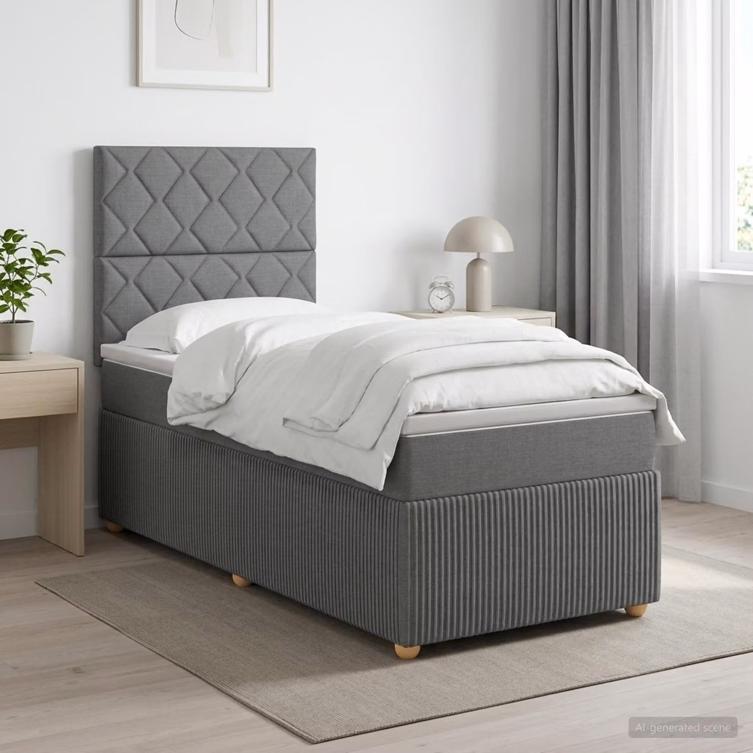 Letto box spring con materasso vidaXL in tessuto Grigio e Bianco, L/P/H: 90 x 190 x 76 cm