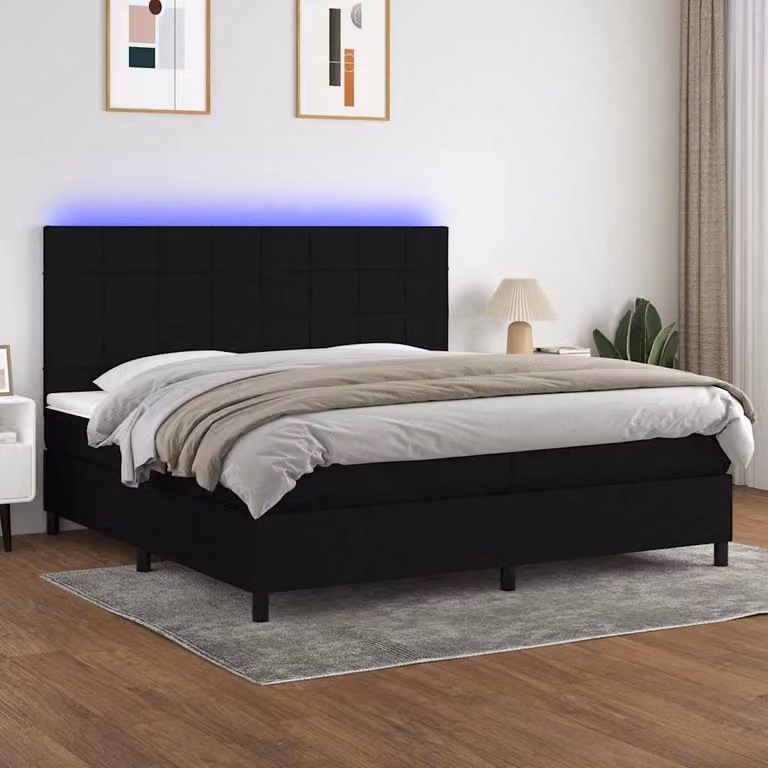 Letto Ibrido con Materasso a Molle Insacchettate e LED vidaXL, Nero, L/P/H: 200 x 200 x 128 cm