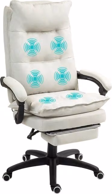 Poltrona Ufficio Massaggiante Ergonomica con Poggiapiedi Sedia Girevole Regolabile in Nylon Bianco Crema