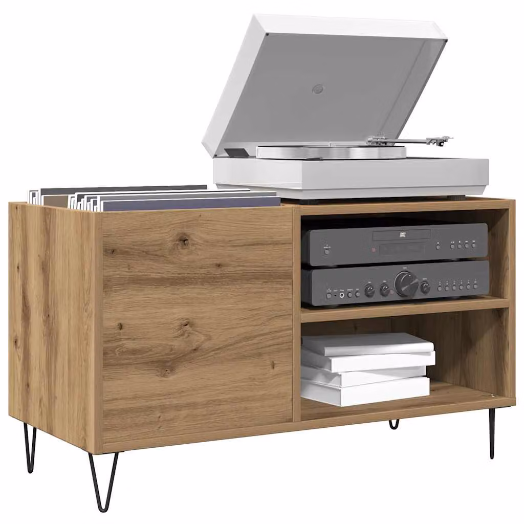 vidaXL Mobile Porta Dischi in Rovere Artigianale e Metallo, Marrone, L: 84,5 cm, P: 38 cm, H: 48 cm