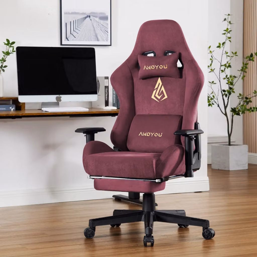 Sedia da Gaming ANDYOU Rossa con Poggiapiedi, Poltrona Ergonomica in Tessuto Traspirante, Girevole a 360 Gradi con Braccioli e Ruote per Home Office e Gaming – 2