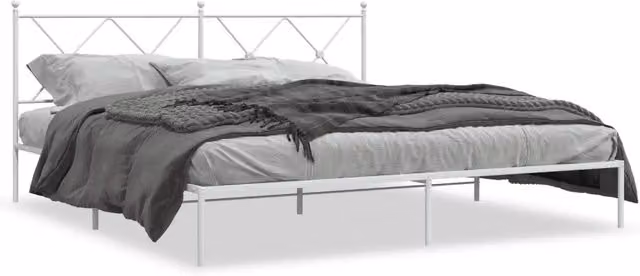 Letto matrimoniale con testiera in metallo bianco design classico L: 180 cm, P: 200 cm