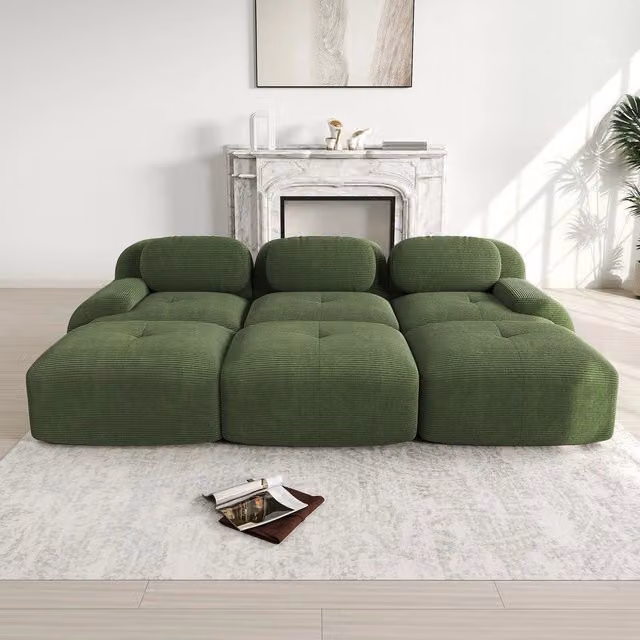 Divano 3 posti ¨C Minimal ¨C Verde tessuto braccioli larghi imbottito