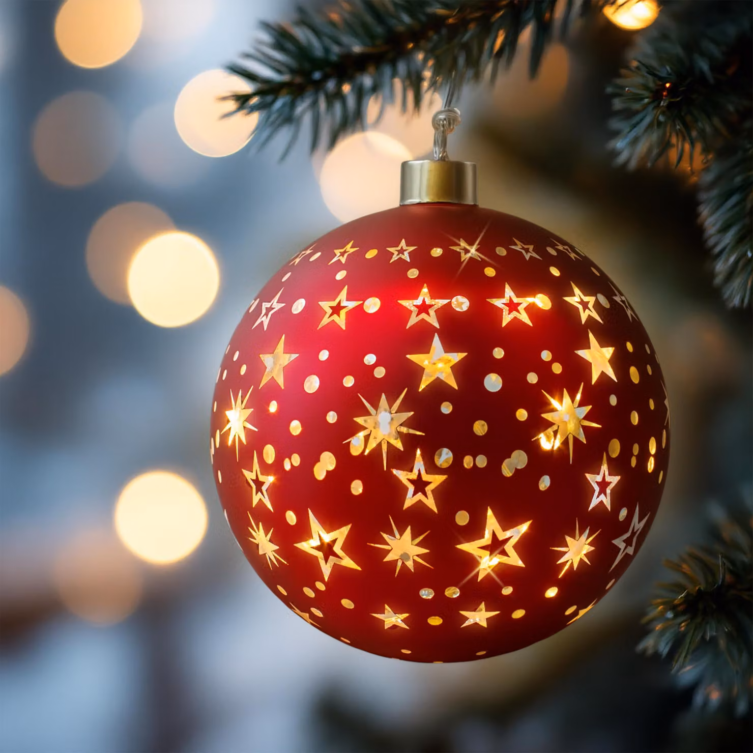 Guaina di Natale in vetro rossa da appendere con 10 LED illuminati - 12 cm - Guaina decorativa luminosa bianco caldo a batteria