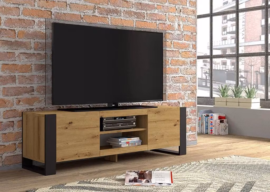 Armadio TV Moderno Bim Furniture RTV 158 Artisan in Legno Bianco e Marrone con Passacavi – 2