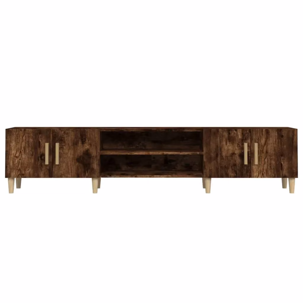 Mobile TV multimediale in legno ingegnerizzato rovere affumicato marrone, stile mid-century per soggiorno o camera da letto, L: 180 cm, P: 40 cm, H: 31,5 cm – 2