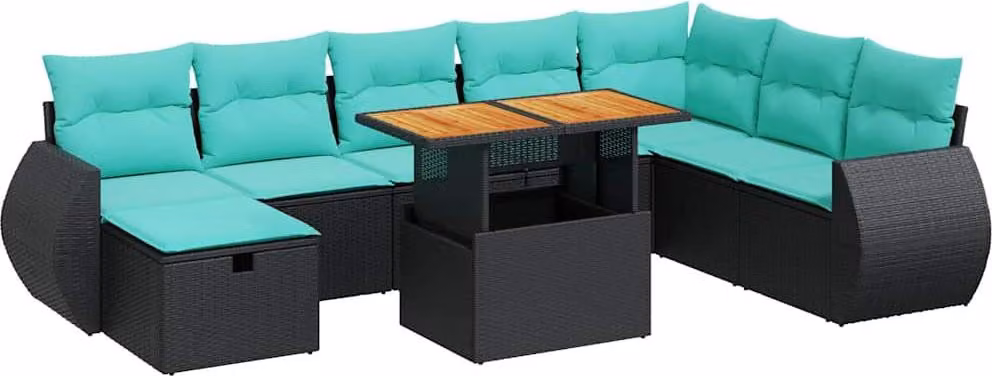 Set Divani Giardino 9 pz con Cuscini Marrone Polyrattan Acacia