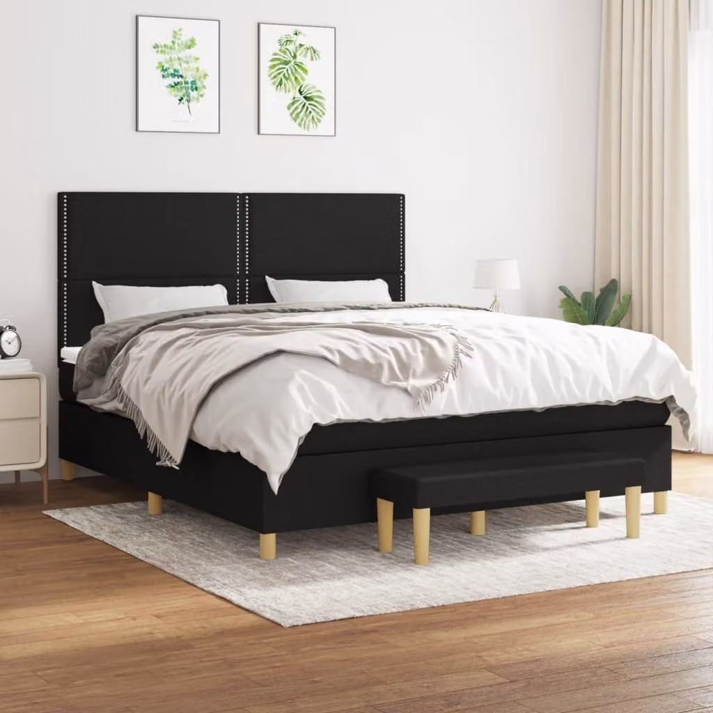 The Living Store Letto a molle con materasso nero 180x200 cm in tessuto