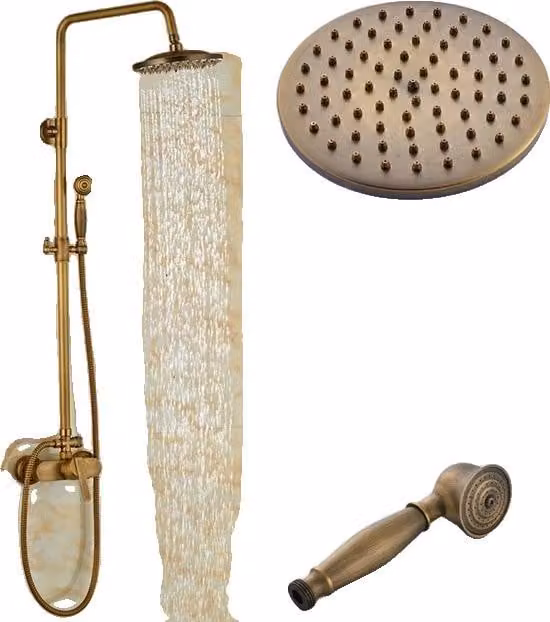 Rubinetto per doccia da bagno, ottone antico, doppia maniglia, tipo G