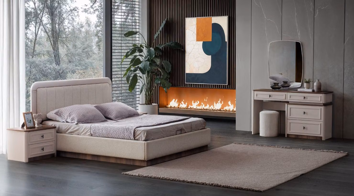 Schlafzimmer Set Bett Nachttische Schminktisch mit Spiegel modern