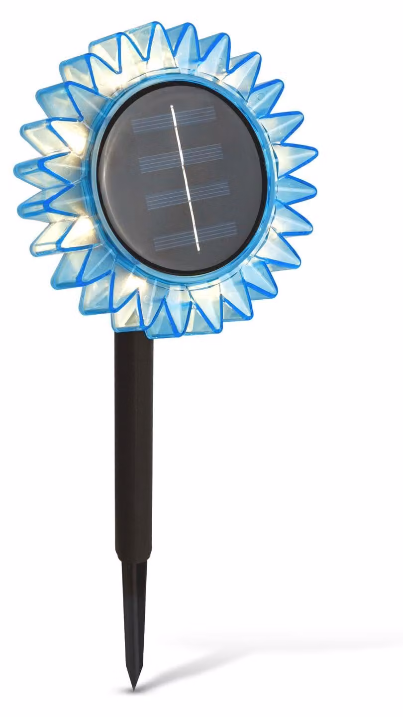 Lampada da giardino solare a forma di girasole blu – Lampada da esterno a LED – Da appoggio o da appendere – Luce bianca calda – Resistente all'acqua (IP44) – Decorazione per giardini e terrazze [11761C]