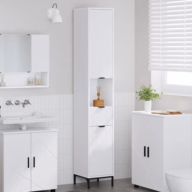 Mobile da bagno freestanding vidaXL bianco con ante e cassetti L: 31,5 cm, P: 33 cm, H: 190 cm