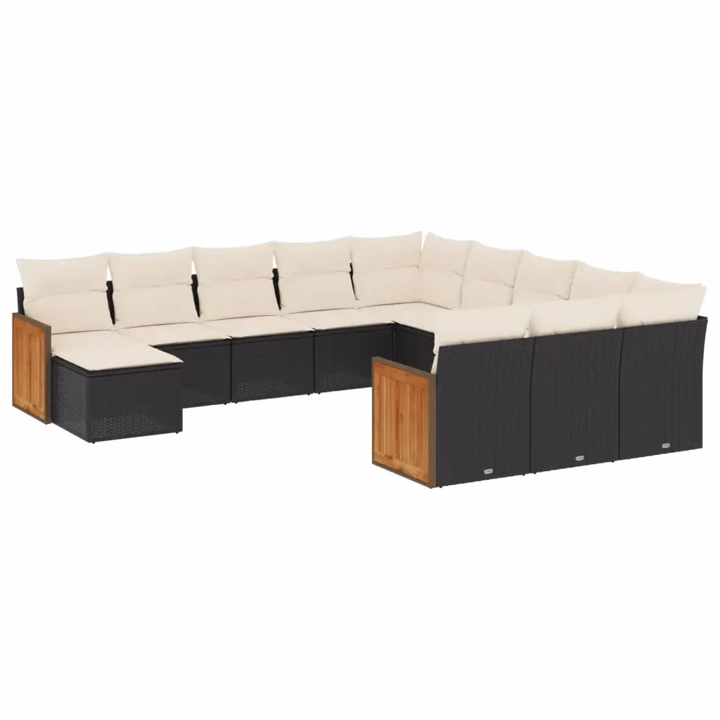 Set di Divani da Giardino vidaXL a Forma di U in Polyrattan Nero con Cuscini e Rivestimenti Rimovibili – 2