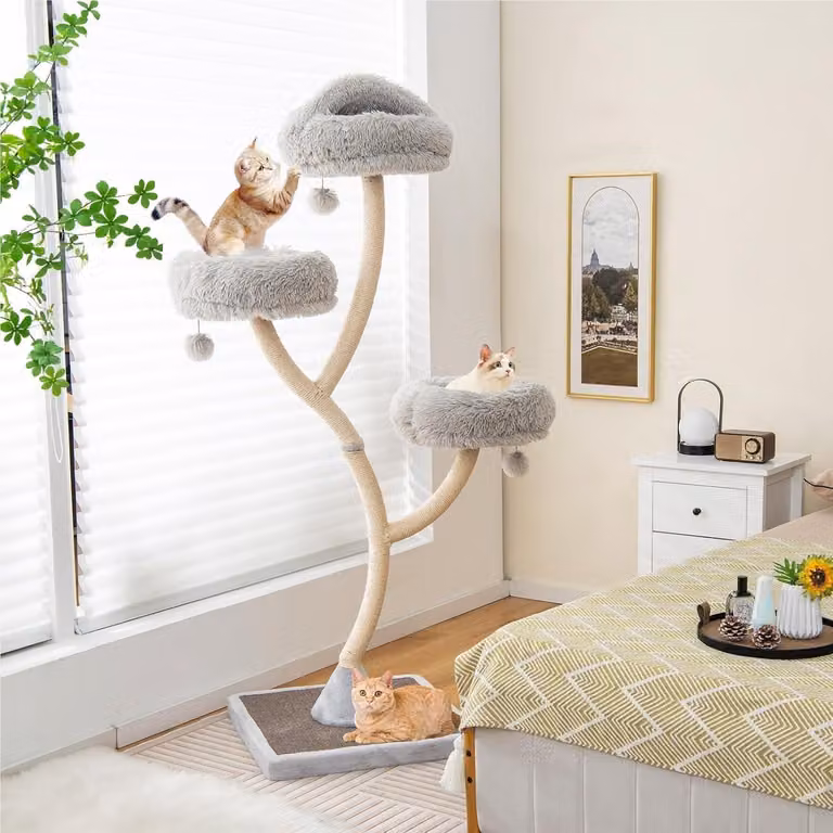 Albero per gatti - Tiragraffi - Casa per gatti - Arredamento per gatti - Torre per gatti - Struttura in metallo - 4 aree di riposo imbottite