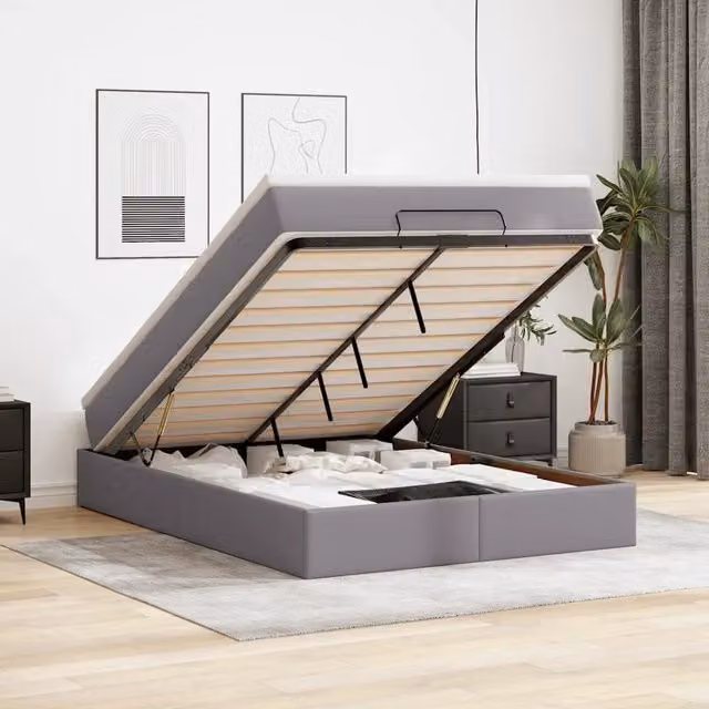 Struttura Letto Pouf con Materasso Grigio 140x190 cm Similpelle 3311039
