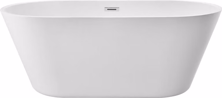 SucceBuy Vasca da bagno freestanding in acrilico 150x75 cm, bianco 230 L con troppopieno e scarico in cromo lucido, elegante vasca ovale per bagni contemporanei o ristrutturazioni