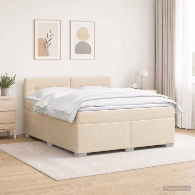 Letto con Box Spring, Materasso e LED Crema 160 x 200 cm 3451985