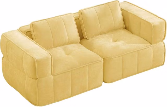 Divano modulare a due posti in poliestere giallo, schiuma ad alta densità 32D, senza struttura, 198x93x67 cm