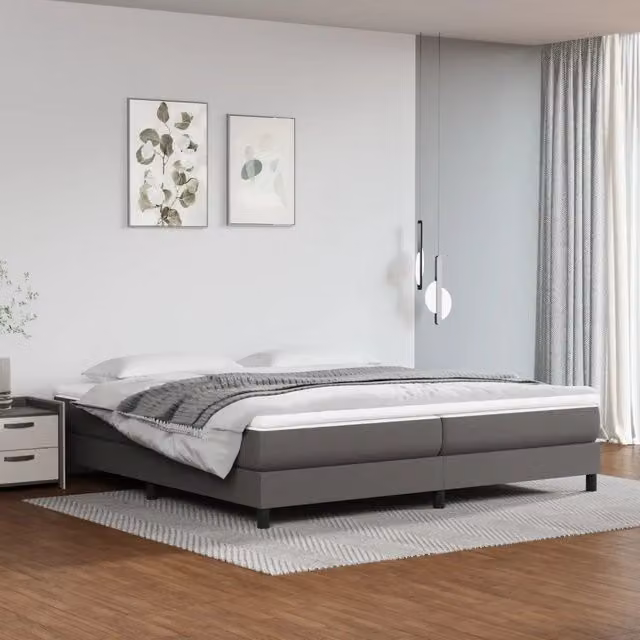 Letto a molle con materasso ibrido vidaXL in similpelle grigio e bianco L: 200 cm, P: 200 cm, H: 25 cm