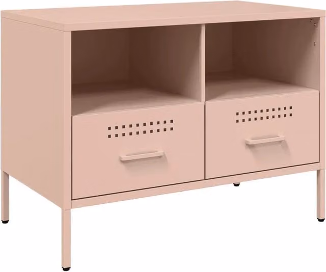 Mobile TV in acciaio rosa stile industrial con scomparti media L: 68 cm, P: 39 cm, H: 50,5 cm – 1