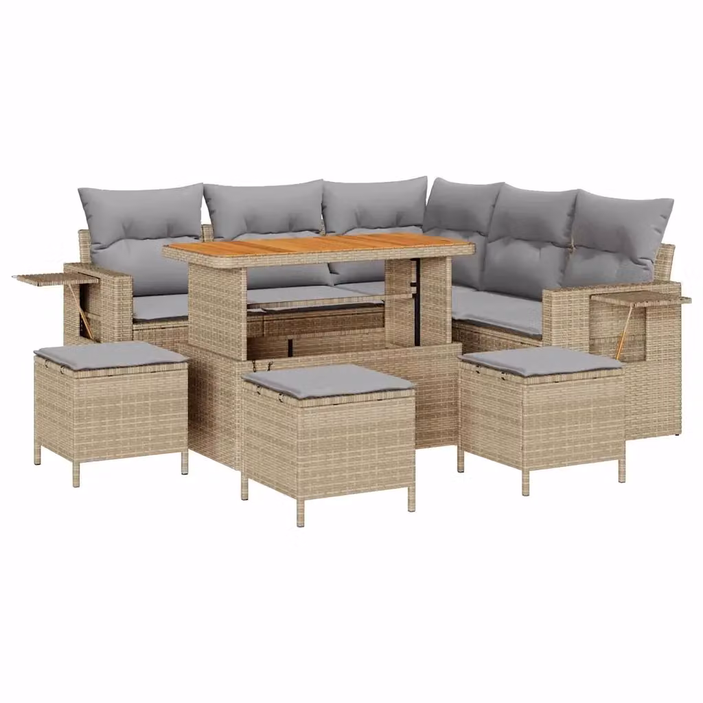 Set Divano da Giardino Moderno vidaXL in Polyrattan Beige con Cuscini e Tavolino da Esterno 9 Pezzi – 2