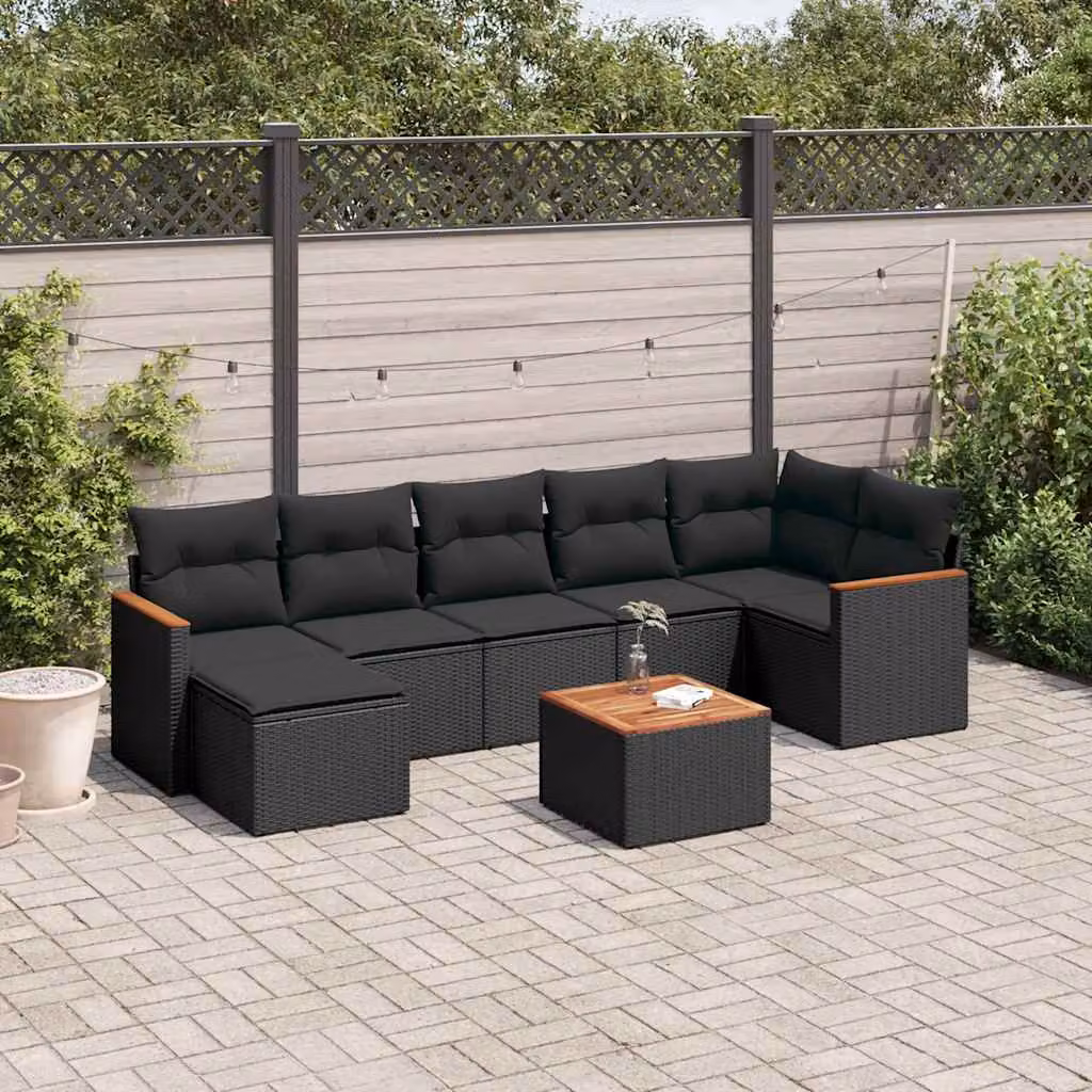 Set Divani da Giardino a L vidaXL in Polyrattan Nero con 8 Cuscini e Tavolino da Esterno – 1