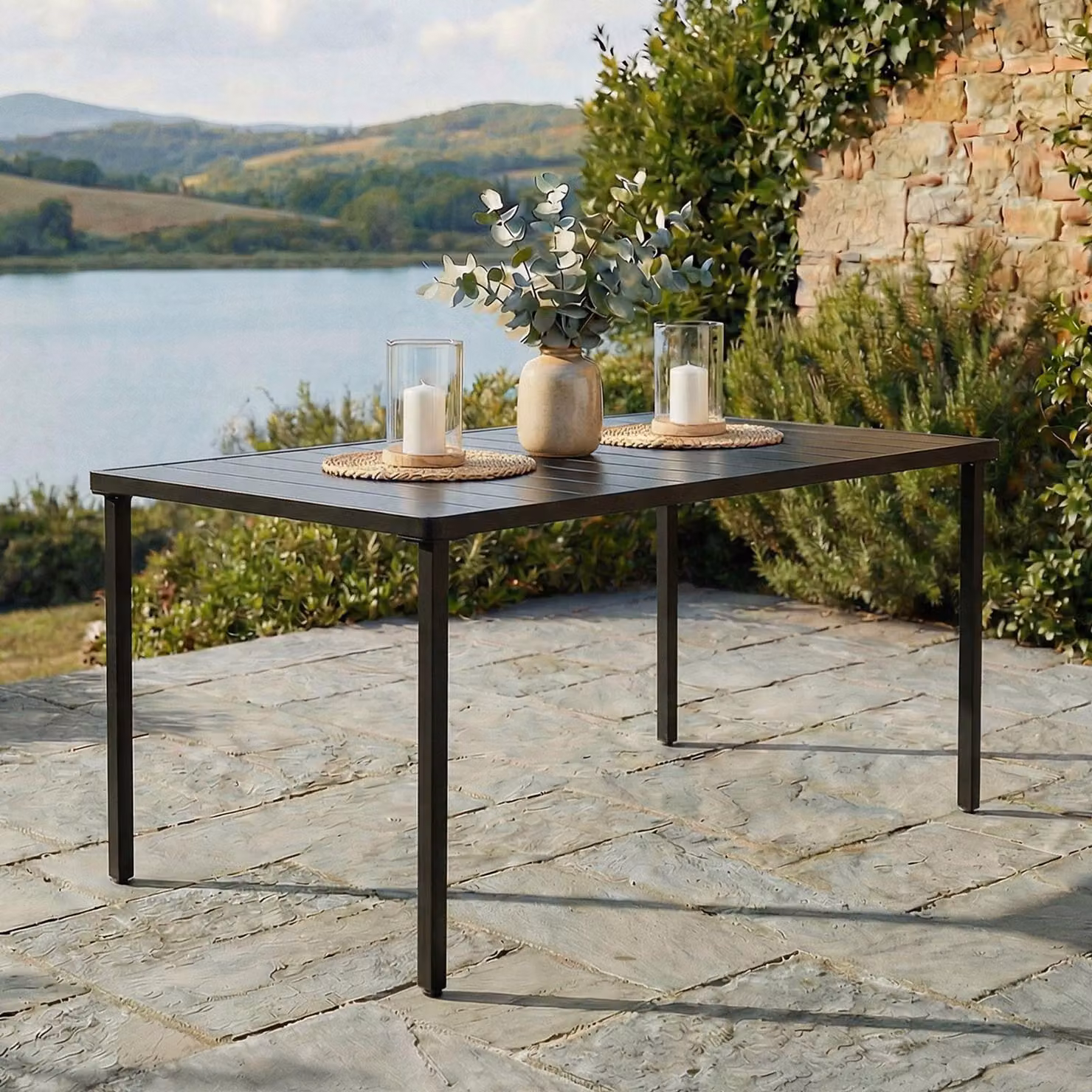 Tavolo da giardino AZALEA 140x80 cm, nero - Tavolo da esterno resistente alle intemperie per giardino, balcone e terrazza, tavolo da terrazza per 6 persone, tavolo stabile e di facile manutenzione per esterni