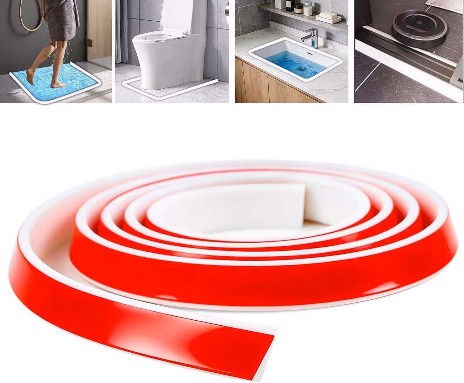 Barriera per doccia autoadesiva, in silicone, 200 cm, per vasca da bagno