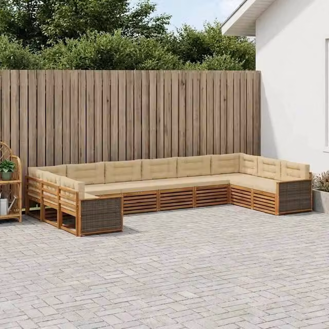 Set di 10 divani da giardino vidaXL in legno di acacia massello color beige per esterno e terrazza – 1