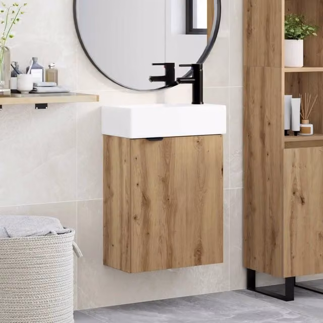 Mobile bagno moderno sospeso vidaXL in legno e ceramica con ante a battente, finitura lucida, colori bianco, nero o marrone