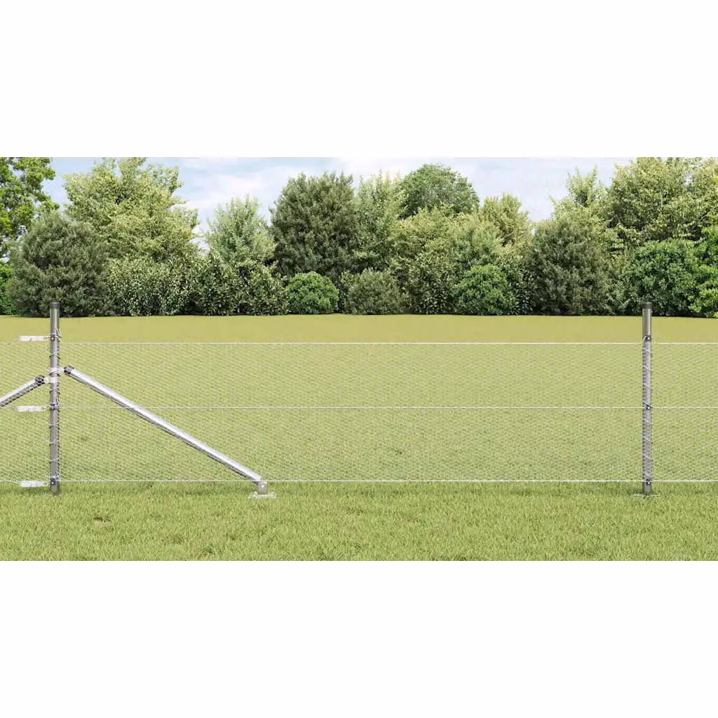 Recinzione esagonale con pali in acciaio zincato color argento vidaXL, L: 25 m, H: 0,5 m