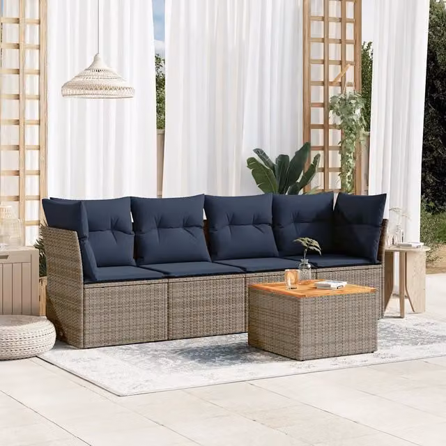 Set Divani da Giardino 5 pz con Cuscini Grigio in Polyrattan 3255809