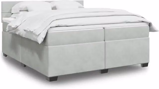 Letto con Giroletto a Molle e Materasso Ibrido vidaXL in Velluto Grigio e Bianco L/P: 200 x 200 cm