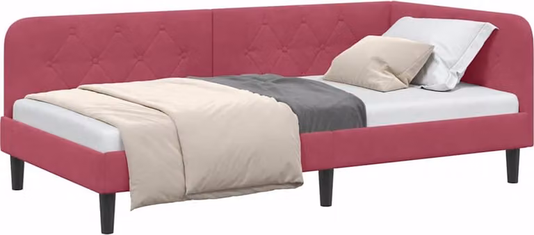 Cornice del letto ad angolo Rosso Vino 100 x 200 cm Velluto