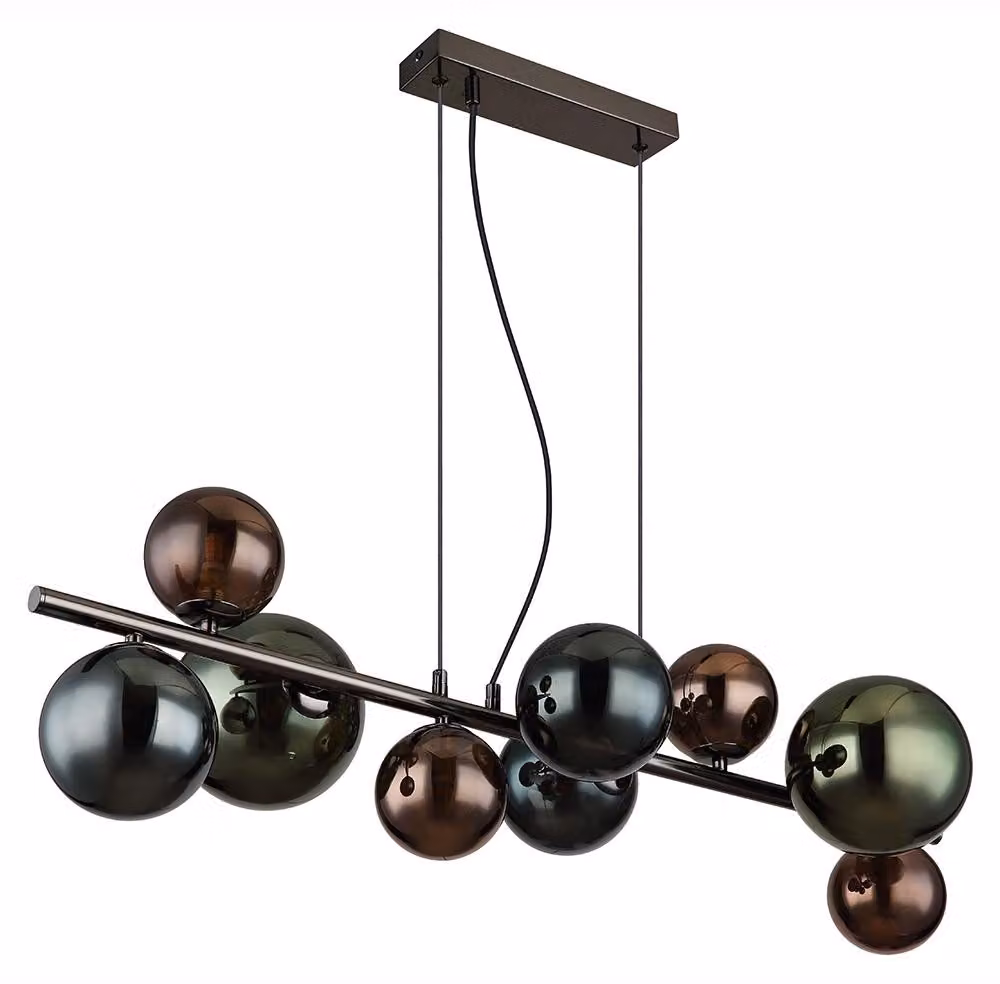 Lampada a sospensione a LED, globi di vetro, grigio, 9 fiamme, H 120 cm