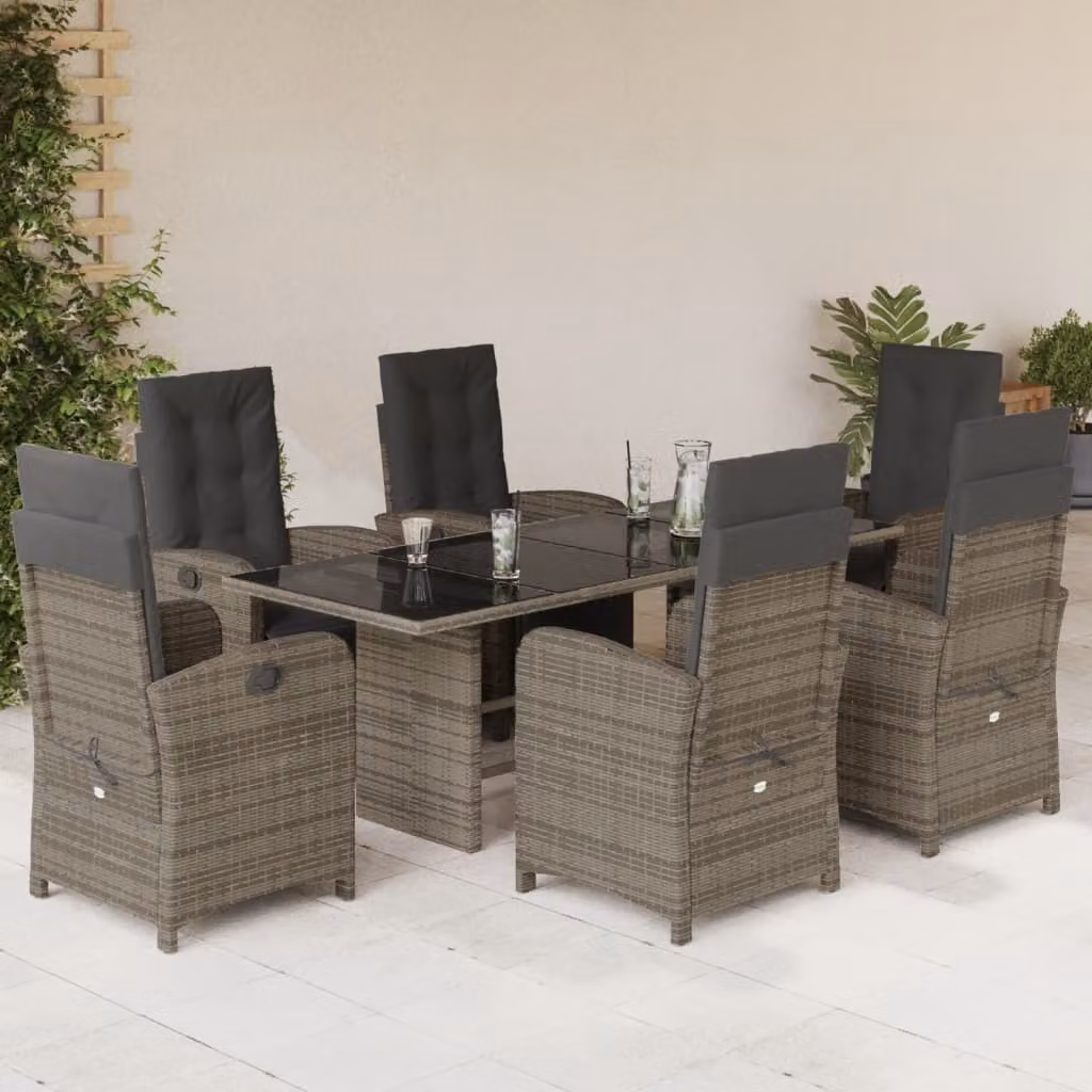 Maison Exclusive - Set da Pranzo da Giardino 7 pz con Cuscini in Polyrattan Grigio