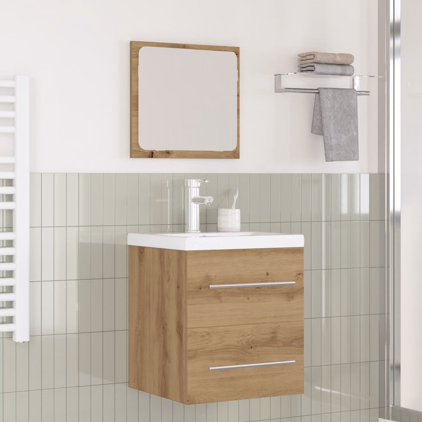 Set di mobili per il bagno vidaXL composto da mobile lavabo e armadietto con specchio in rovere e metallo, colore marrone, montaggio a parete