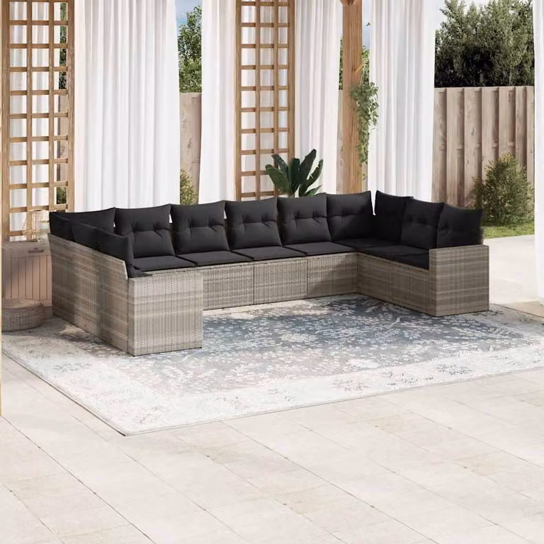vidaXL Set Divano da Giardino a L in Polyrattan Grigio con Cuscini Imbottiti e Coperture Rimovibili