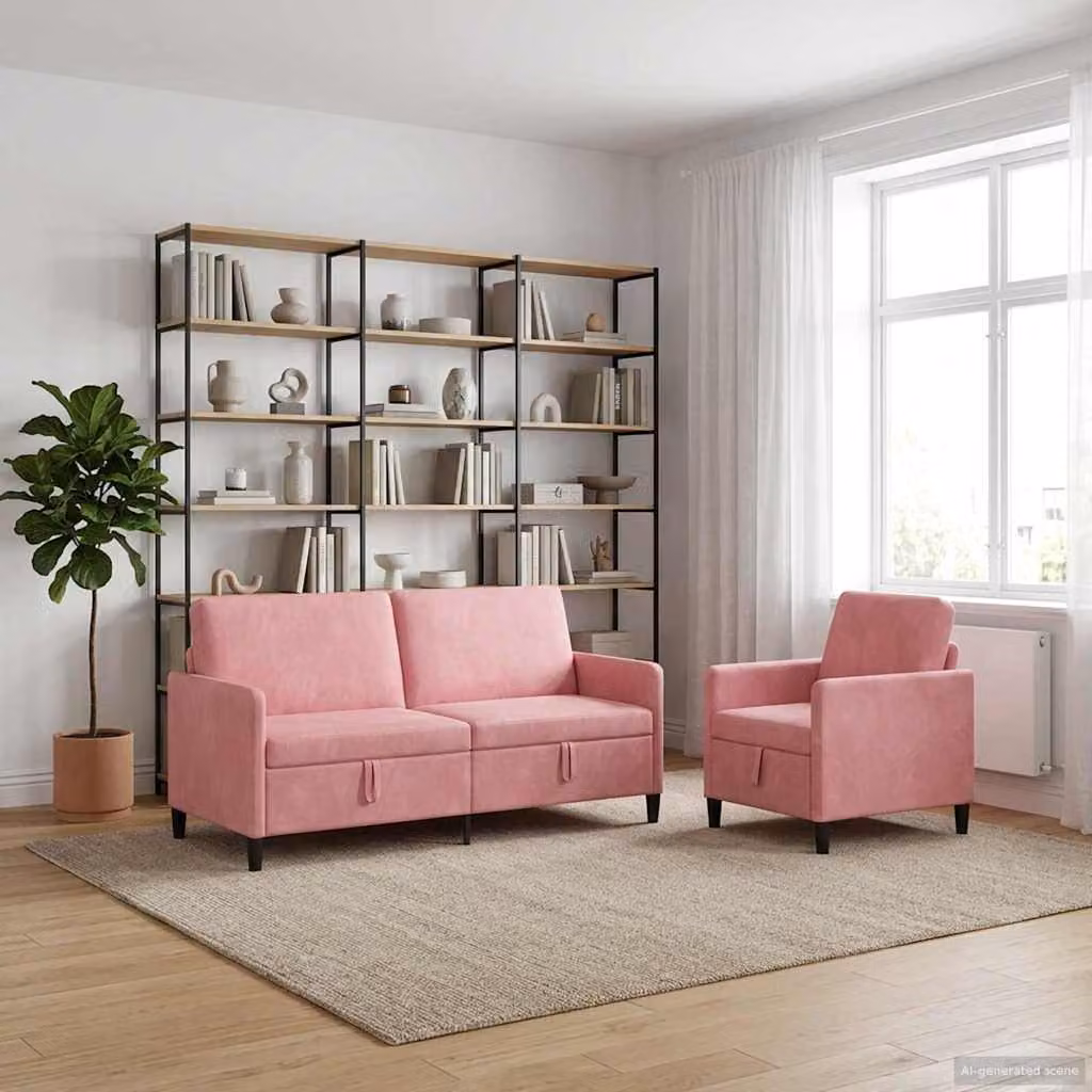Set di 2 divani moderni vidaXL con contenitore a sollevamento, rivestimento in tessuto rosa per il tuo soggiorno