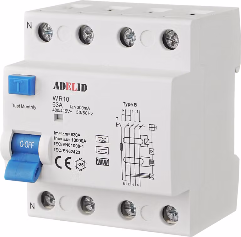 RCD tipo B 63A 300mA 4 poli Wallbox Interruttore automatico differenziale sensibile a tutte le correnti