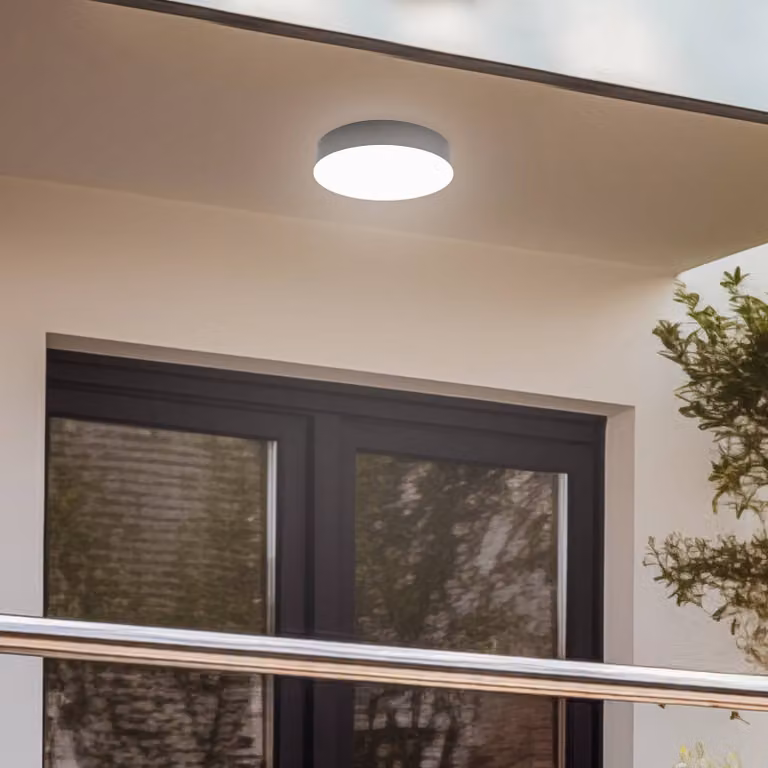 Lindby plafoniera LED da esterni Lahja, antracite, sensore, IP65 Lahja, Nero, Plastica, Moderno, Plafoniere LED