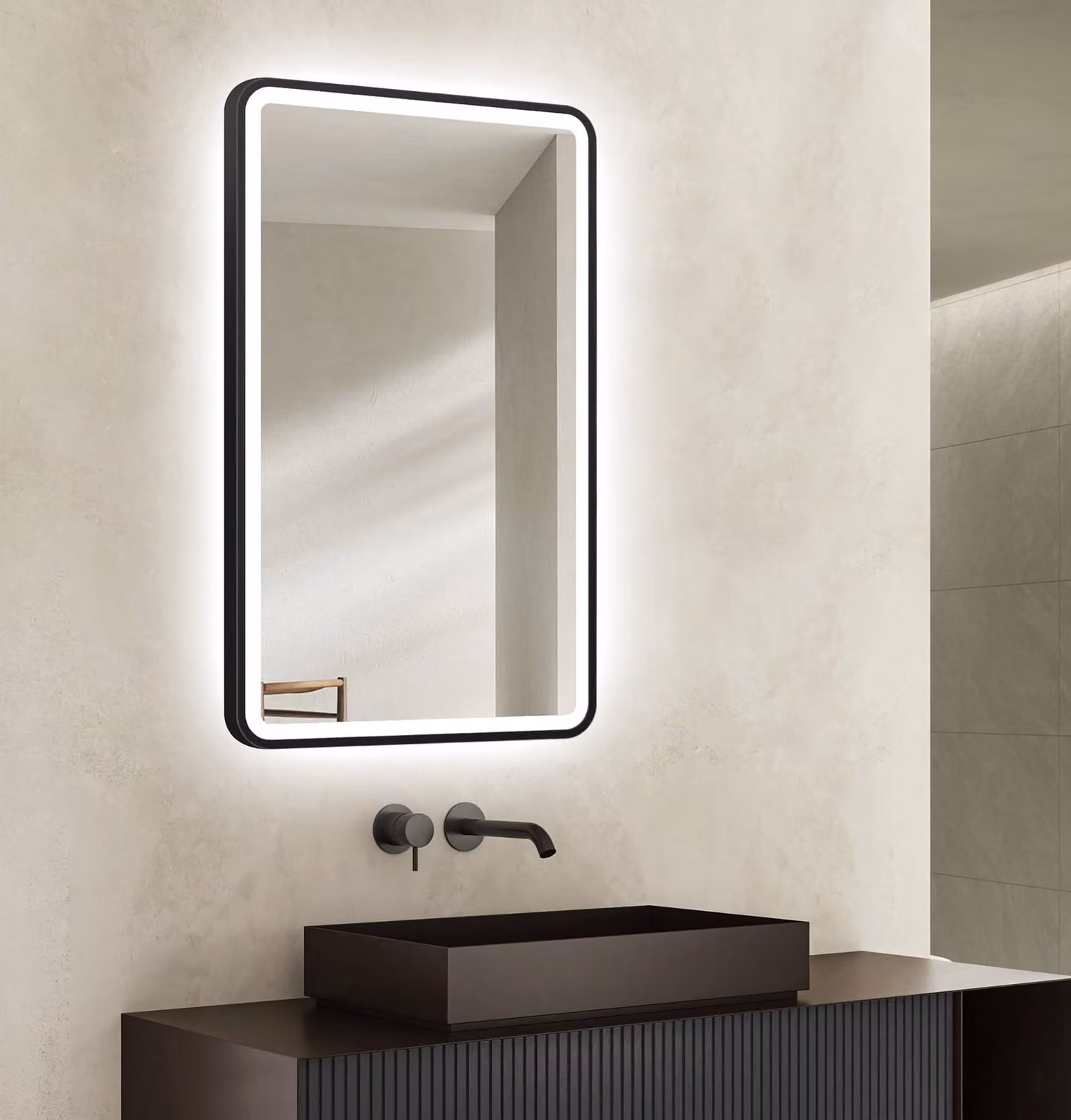 Specchio da bagno a LED, 45x75 cm, luce bianco neutro, colore nero, grado di protezione IP24