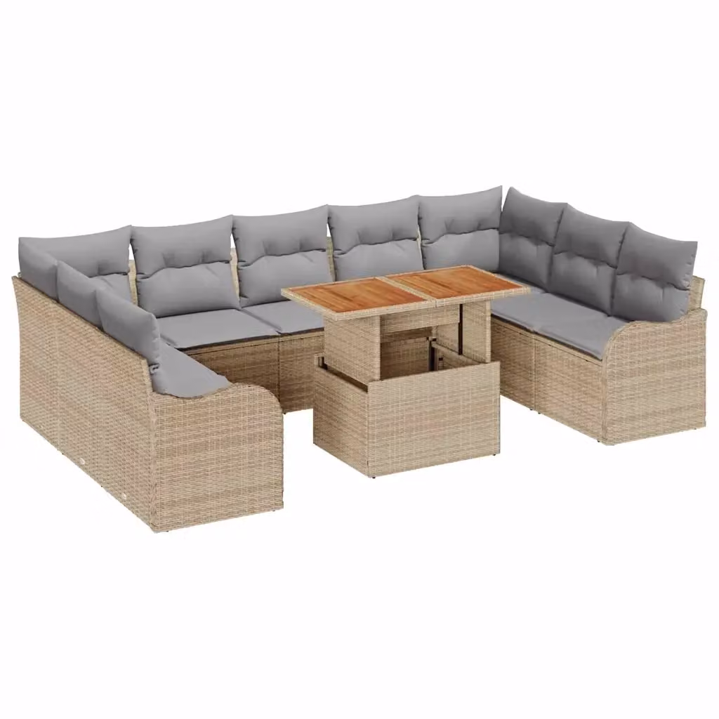 Set Divano da Giardino a Forma di U vidaXL con 10 Pezzi, Colore Grigio o Beige, Struttura in Acciaio Verniciato e Legno di Acacia con Cuscini Inclusi – 2