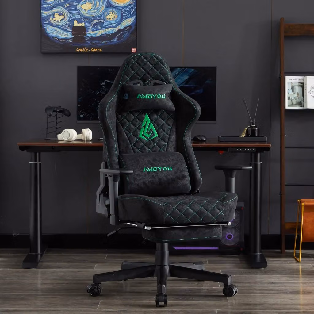 Sedia da gaming ergonomica ANDYOU in ecopelle nera stile vintage con poggiatesta e braccioli per ufficio e casa – 2