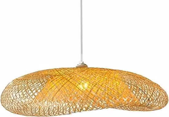 Lampada a sospensione vintage in vimini naturale – Paralume in rattan con attacco E27 – Legno di bambù – Sala da pranzo, cucina, soggiorno