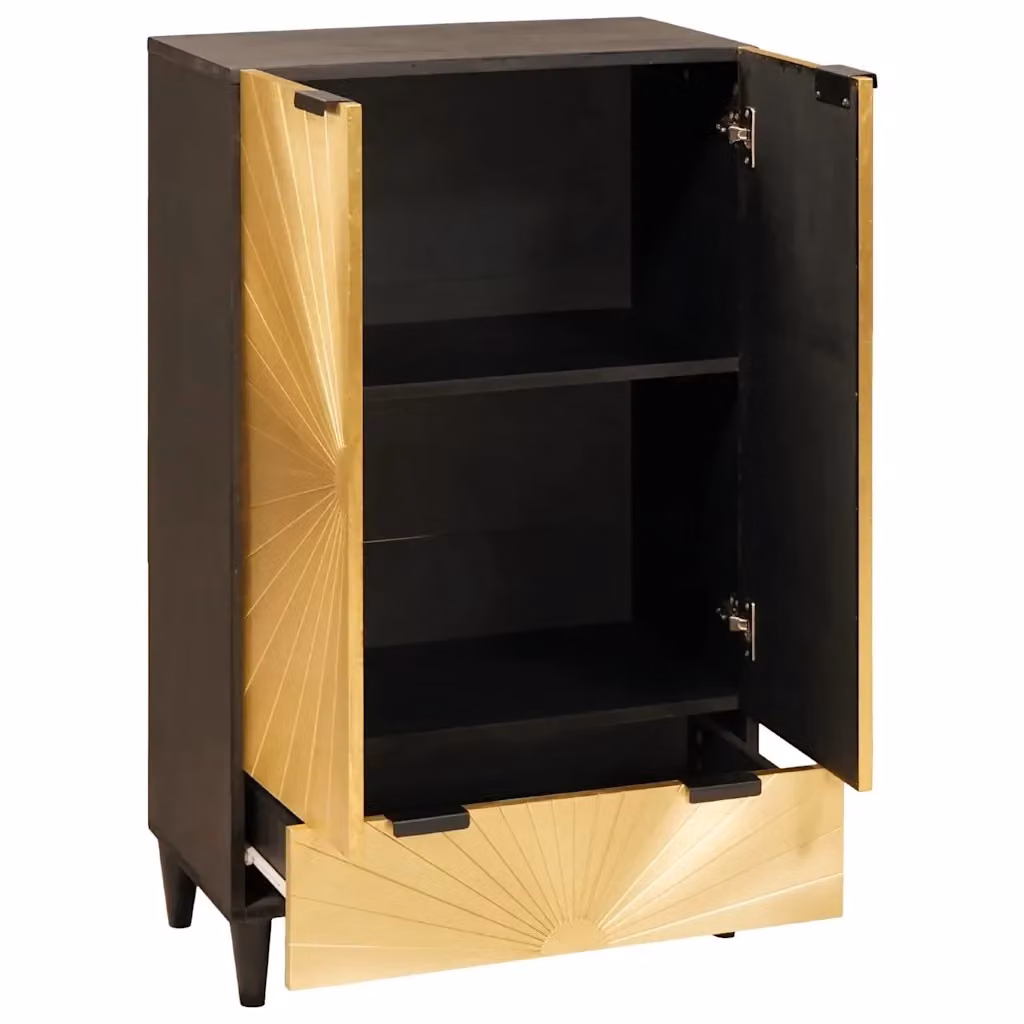 Mobile laterale moderno vidaXL in legno di mango, Nero e Oro, L: 60 cm, P: 33,5 cm, H: 100 cm – 2
