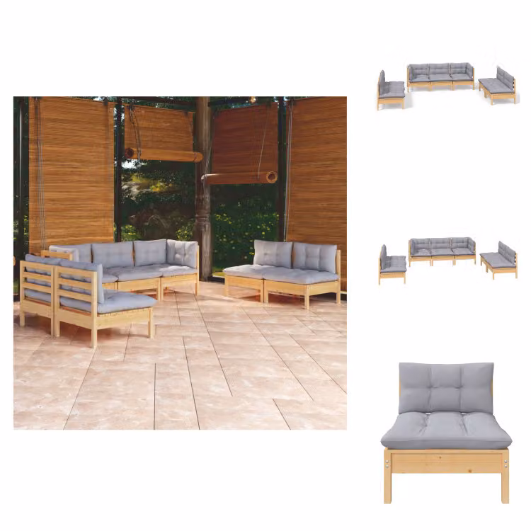 vidaXL Set di 7 pezzi da giardino con cuscini grigi in pino massiccio - Set di mobili da giardino