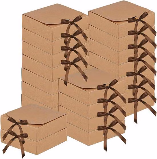 Scatole regalo in cartone, confezione da 20 pezzi, dimensioni 16 x 16 x 5 cm, colore marrone, ideali per matrimoni, feste di compleanno e eventi